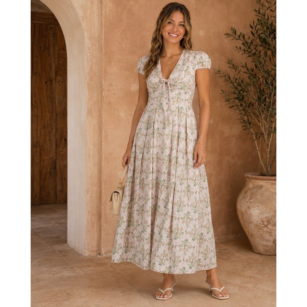 ANTHROPOLOGIE AVEC LES FILLES Women’s New Maxi Dress 10 Floral Linen Blend